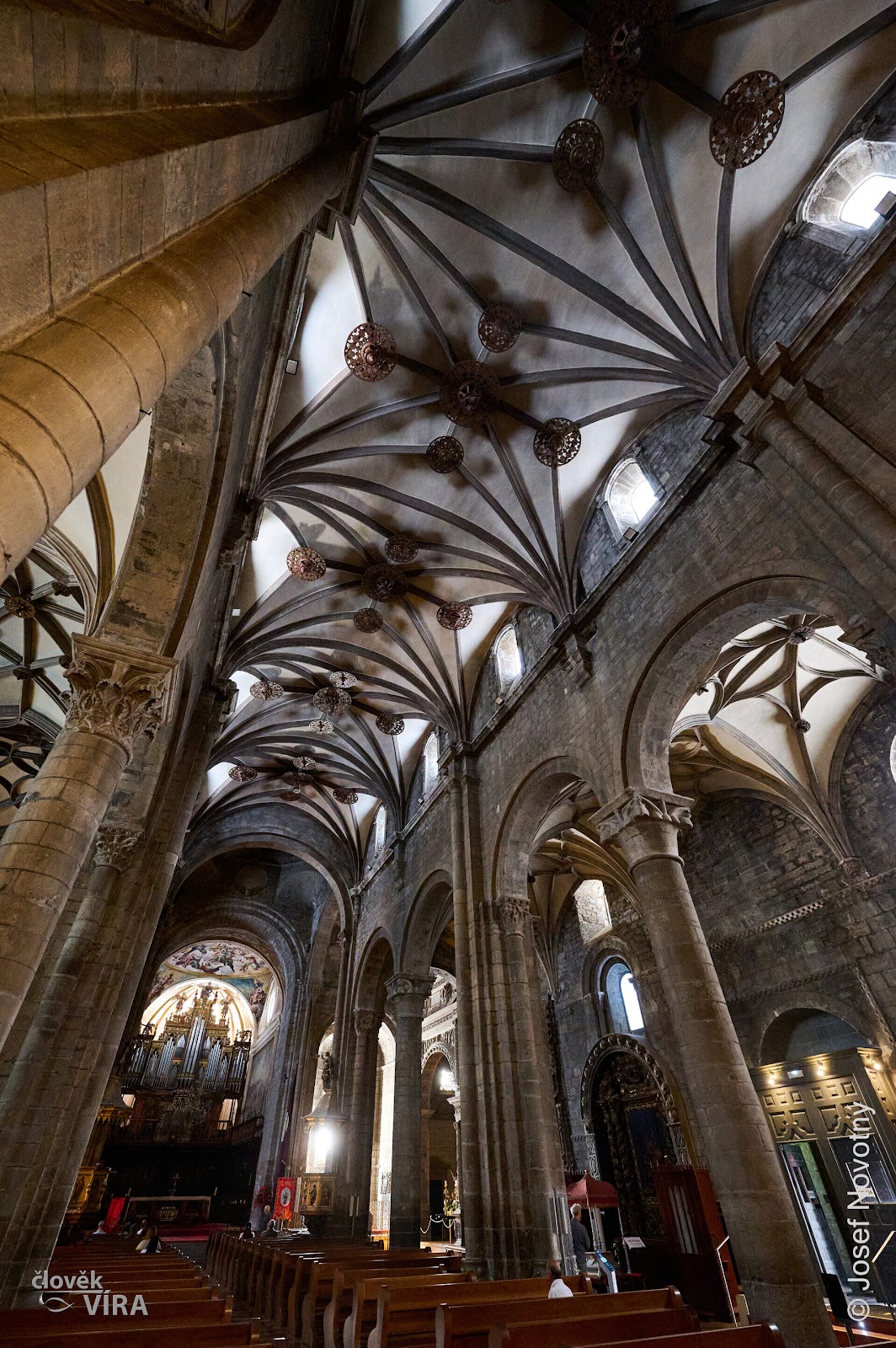 Gothic arches and vaulting in warm stone